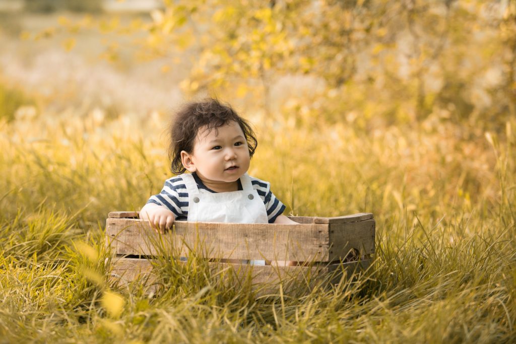 bambini nella cassetta della frutta